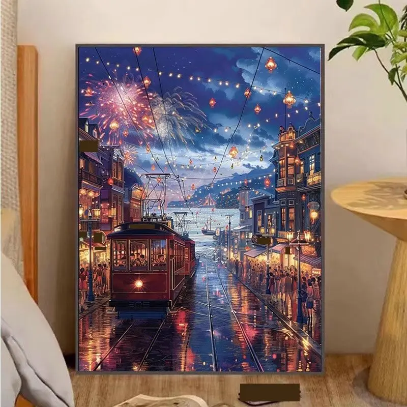 1 مجموعة 2025 نمط جديد المدينة الريفية اليدوية DIY ملء اللون غرفة نوم شفاء الديكور النفط اللوحة