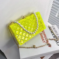 Colorful Transparent Pvc Shoulder Bag for Woman 2023 Luxury Designer Handbag and Purse Pearl Crossbody Bag Summer Ladies Box Bag