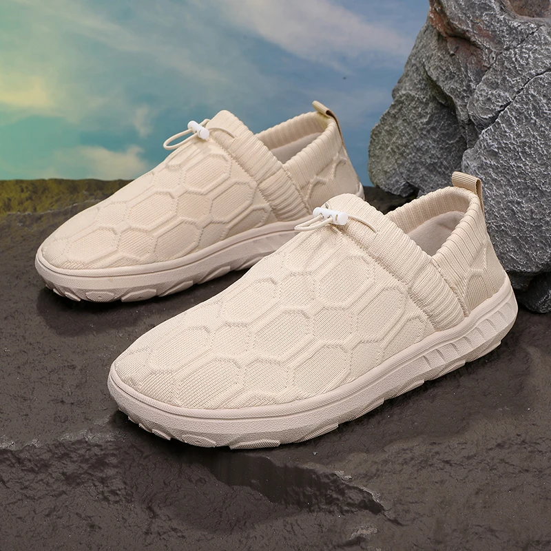 

Дышащие вязаные мужские вулканизированные туфли, мужские повседневные туфли без шнуровки, модная удобная мужская обувь для бега на открытом воздухе