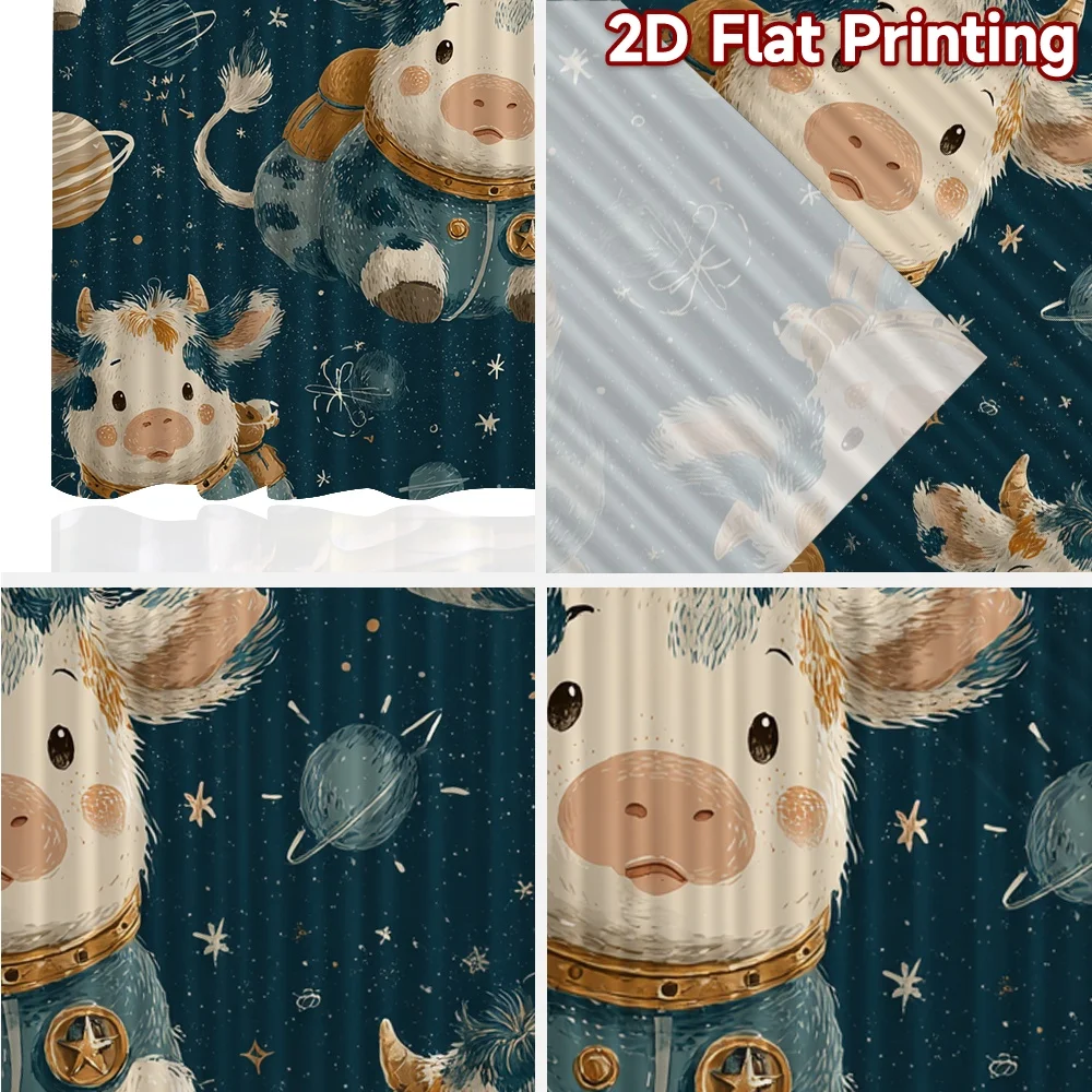 2D FLAT PRINTING 2pcs Curtains (Without Rod) Space Adventures with Cows Pattern Chic Curtains 100% Polyester Curtains Valentine