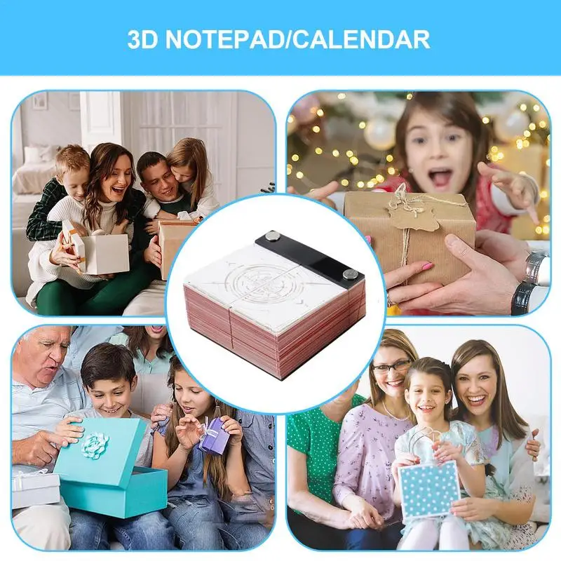 Bloc de notas 3D con calendario, Bloc de notas de arte 3D creativo, papeles de rasgado a mano, tarjeta artesanal, notas de papel DIY, tarjeta de papel 3D artesanal