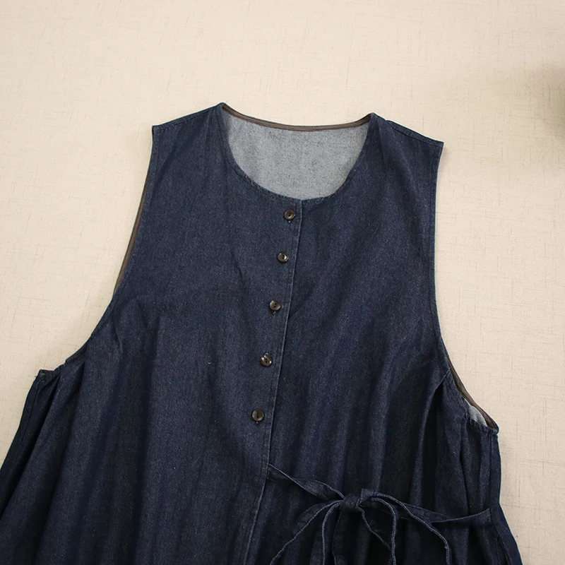 Autunno New Japanese Mori Girl Vintage asimmetria Denim Blue Tank Dress donna Retro Casual Jeans larghi gilet abiti Outwear