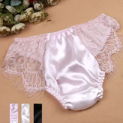 2pcs/lot Popularity explodes with 100% mulberry silk silk underwear women behind the low waist briefs sexy lace on both sides