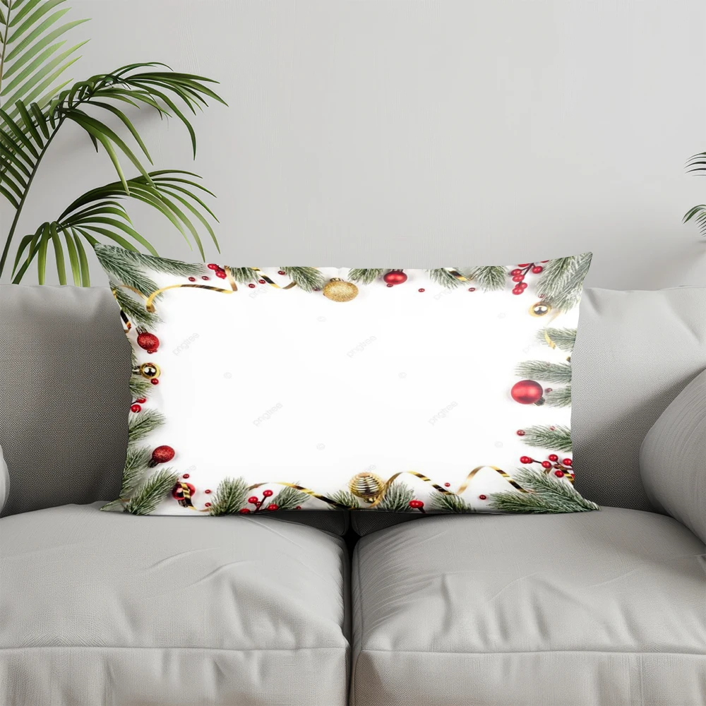Home Decor Merry Christmas Pillow With Frame Suitable For Sofa Bedroom Car Pillow Cover Cushion Rectangular Back Cushion