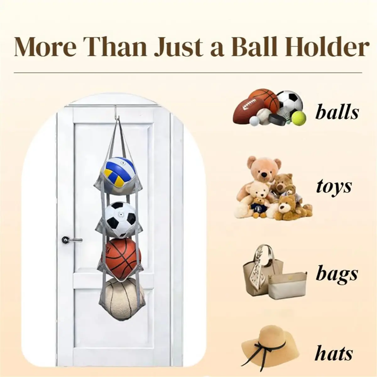4-Tier Mesh Ball Storage Organizer, Basketball Holder for Garage, Sports Ball Storage for Basketballs, Toys and Snacks
