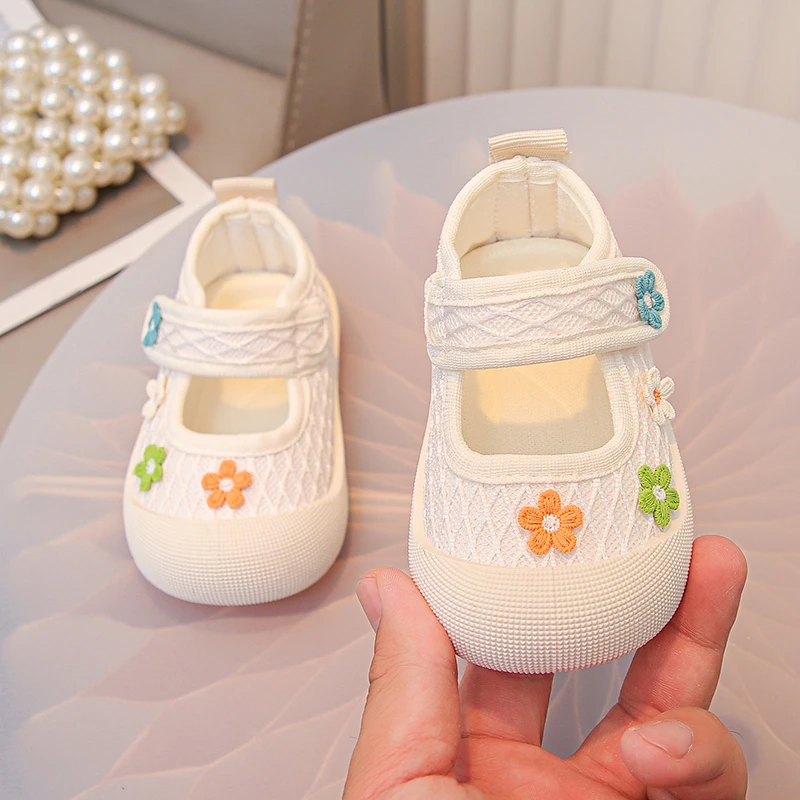 2026 Baby Toddler Shoes Children Square Mouth Floral Canvas Shoes Fashion Kids Girl Infant Breathable Board Shoe First Walkers