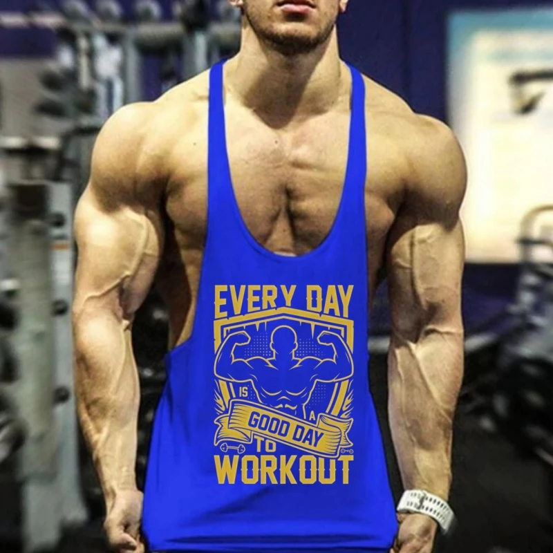 Gym-Goal Men's Gym Stringer Vest, Fitness Thin-Strap Tank Top with Racerback, Breathable Sleeveless for Training Workouts