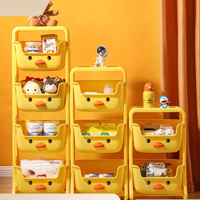 Little Yellow Duck Children's Toy Storage Rack Multi Layer Mobile Home Floor Storage Rack Creative Snack Sorting Cart