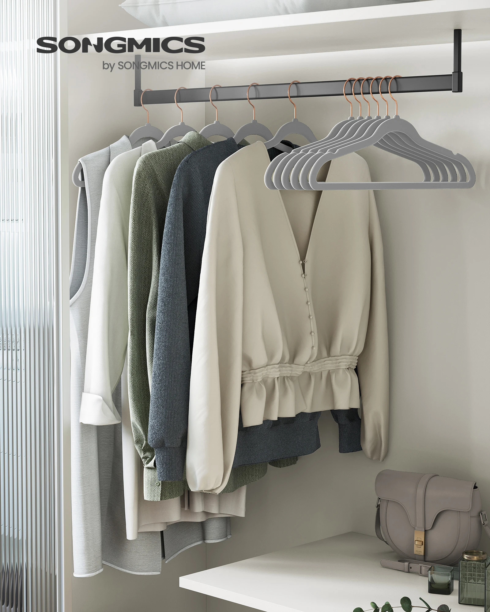 

SONGMICS Slim Velvet Hangers, Non-Slip Clothes Hangers with Rose Gold Swivel Hooks, Space-Saving, for Closet, 50 Pack