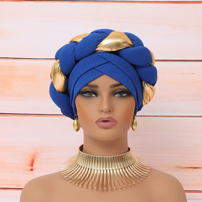 Exaggerated Braids Turban Cap for Women Soft Elastic African Head Wrap Bonnet Ready to Wear  Auto Gele Headtie  Female  Headgear