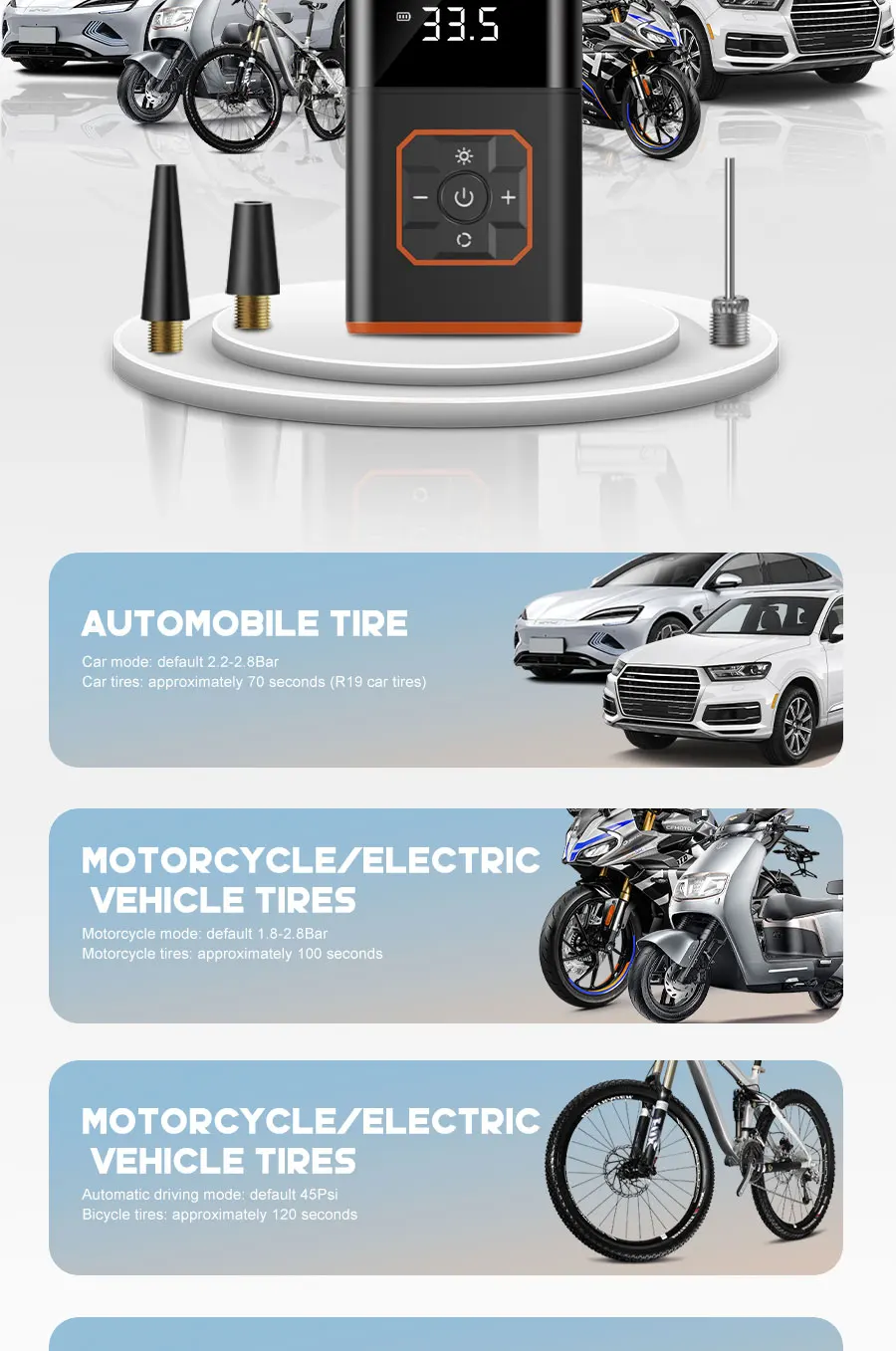 Portable 150PLS Tyre Inflator, Air Compressor, Power Bank Suitable for Cars, Bicycles, Motorcycles, Tyres, and Balls