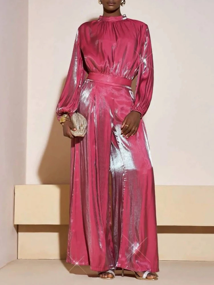 Elegant Commute Pleated Loose Sets Fashion O-neck Pullover Tops & Pants Outfits Women Casual Wide Leg Pants Loose 2 Piece Suit