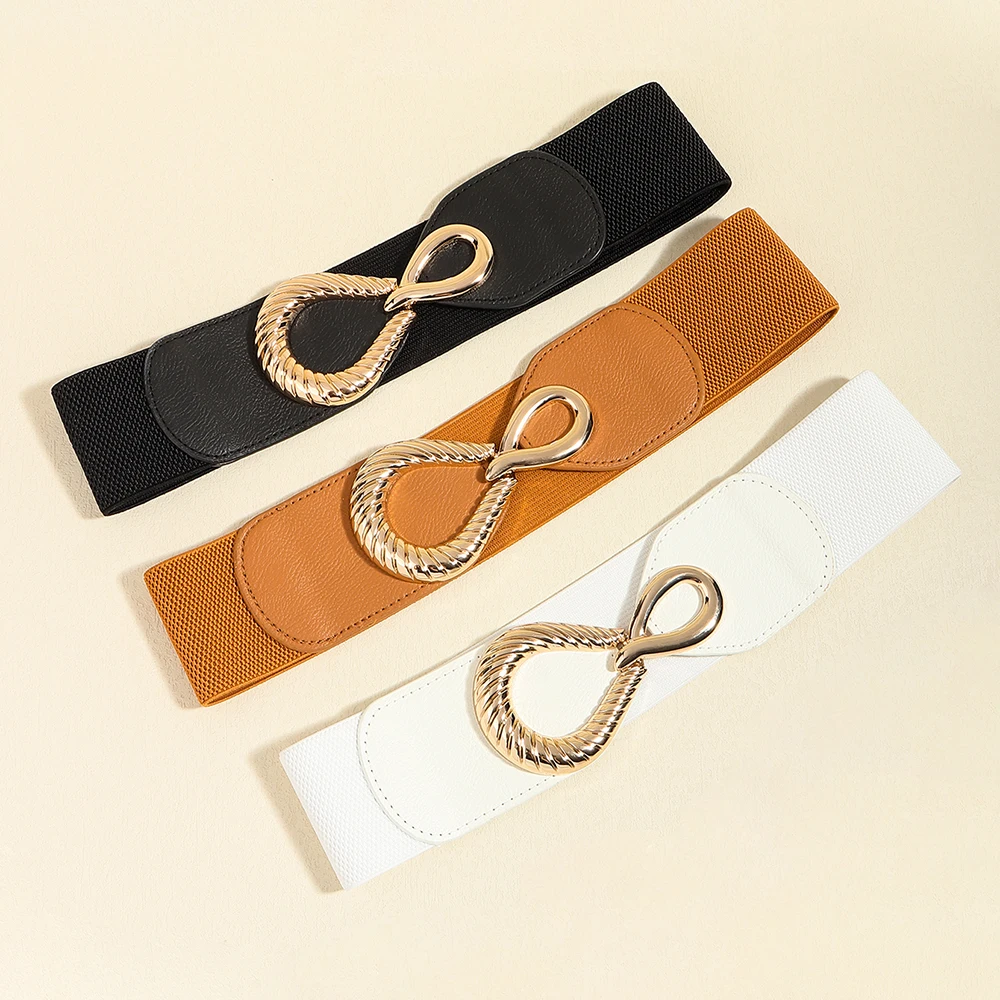 Breiter elastischer Taillengürtel für Damen, Retro-Mode, PU-Leder, Kleiderbund für Damen