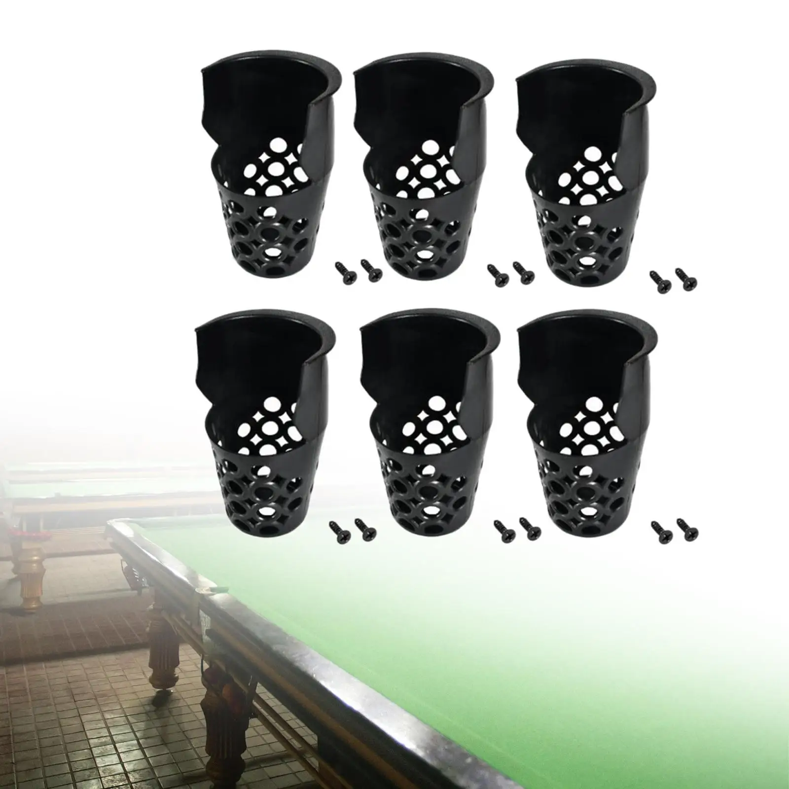 6 Pieces Billiard Pool Table Pockets Sturdy Snooker Table Ball Drop Bag Net Pockets with Screws Billiard Ball Storage Pockets