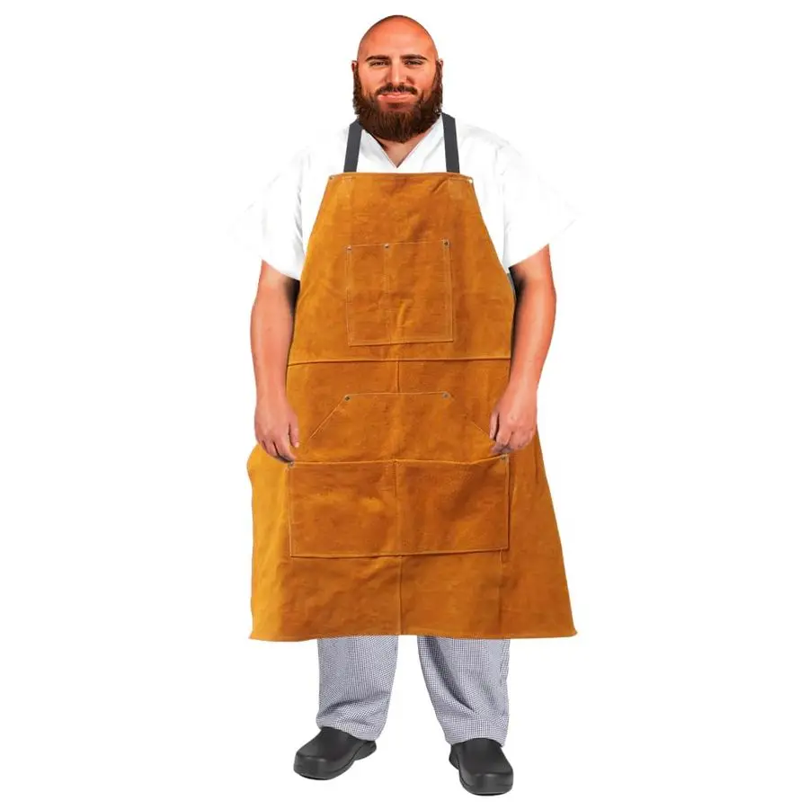 

Big and Tall Plus Size Work Apron Flame Resistant Leather Welding Apron, Wood and Workshop Canvas. Butcher Rubber.