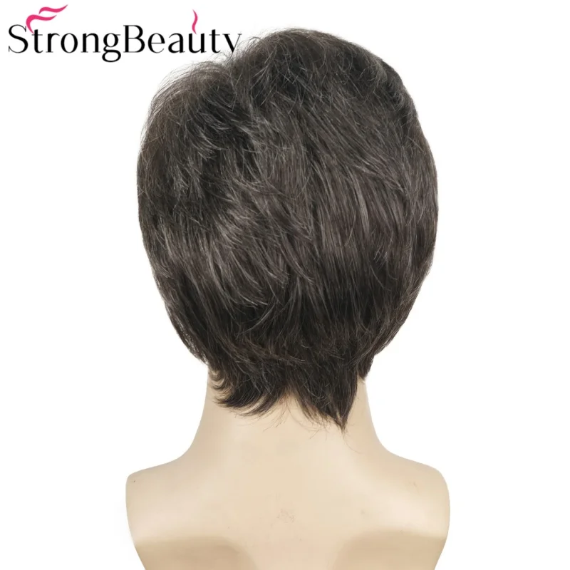 شعر مستعار قصير مستقيم للرجال من سترونج بيوتي، شعر مستعار صناعي طبيعي أسود/رمادي بدون غطاء مقاوم للحرارة #5