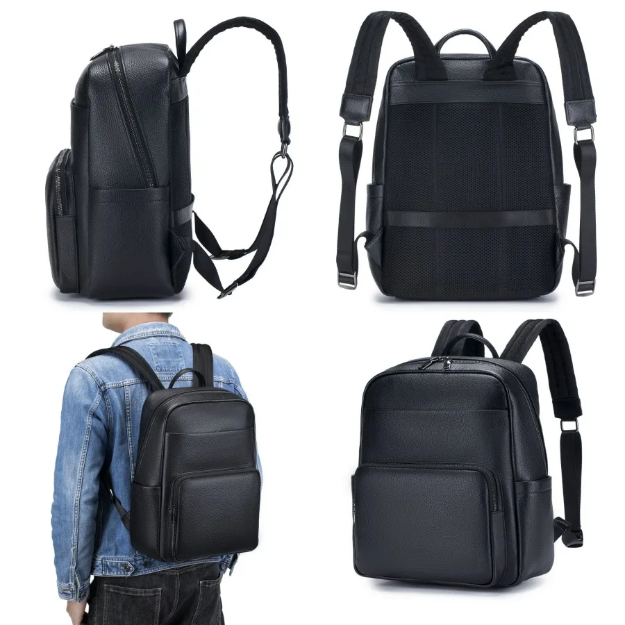 

【New style】First-layer cowhide backpack black soft leather casual men's bag fashionable multifunctional backpack outdoor motorc