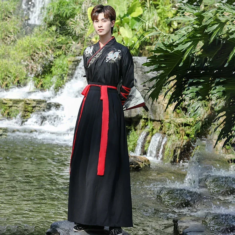 Vestido antigo hanfu chinês para homens, vestidos bordados tradicionais, estilo chinês, traje de cosplay de artes marciais, quimono uniforme estudantil