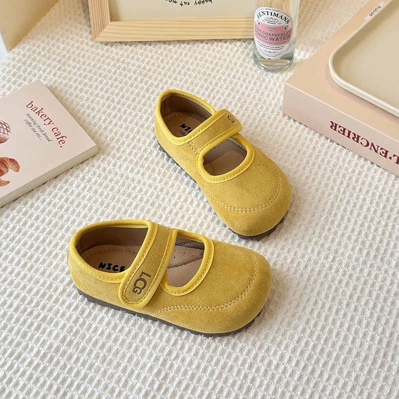 New 2025 Spring Children Princess Shoes Girl's Ballet Flats Fashion Concise Style Nubuck Leather Shallow All-match Walking Shoes