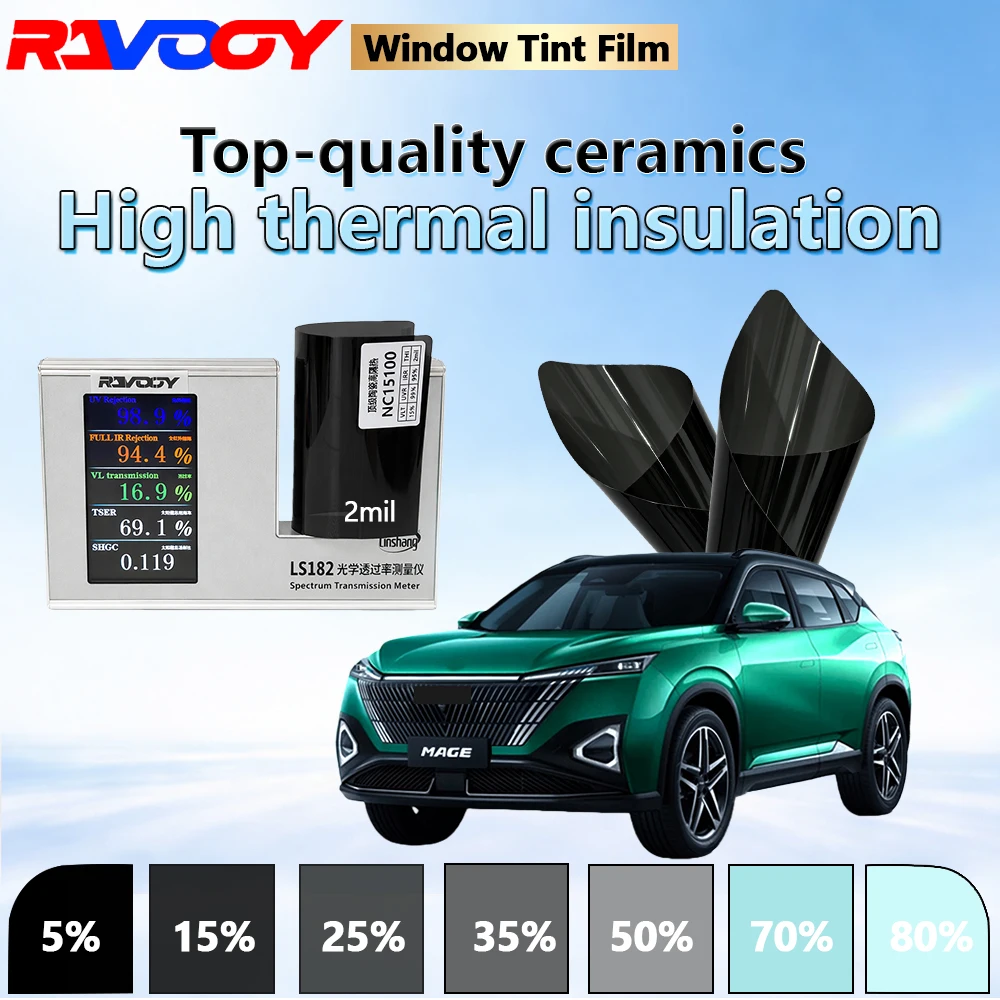 

RAVOOY NC Series 2mil Nano Ceramic Window Tint Film 15% VLT IRR 100% 1.52m × 30m Roll High Heat Rejection 8 Years Warranty