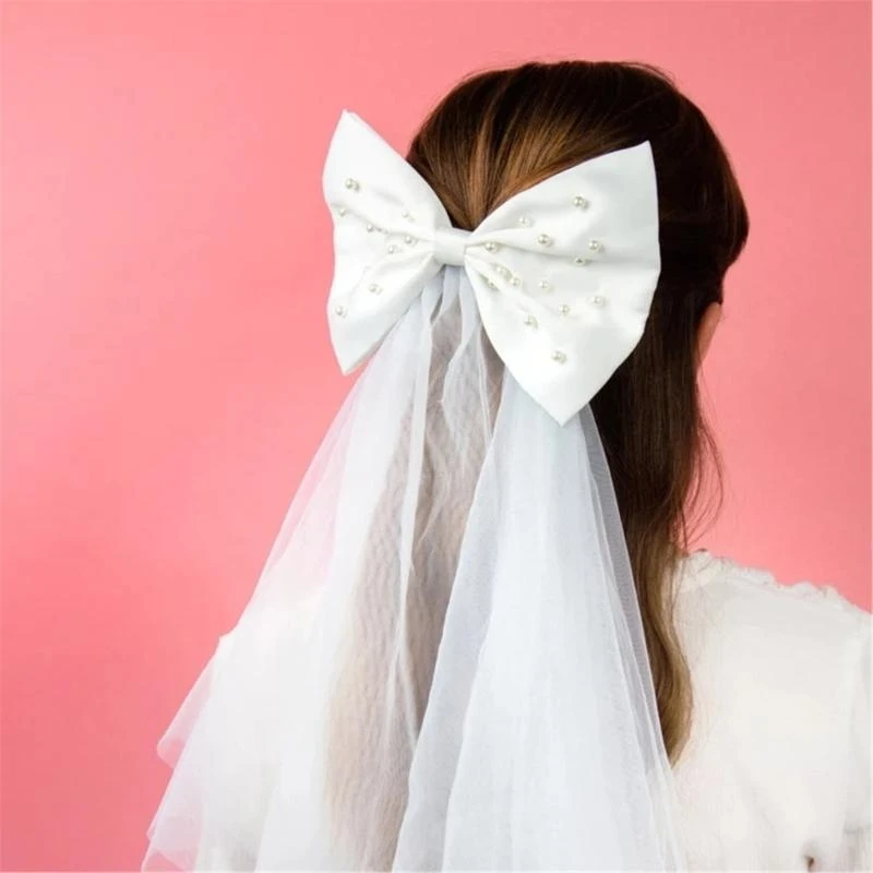

Halloween Bridal Layered Veil Girls Tulle with Pearl Bowknot Wedding Tiaras 15UB