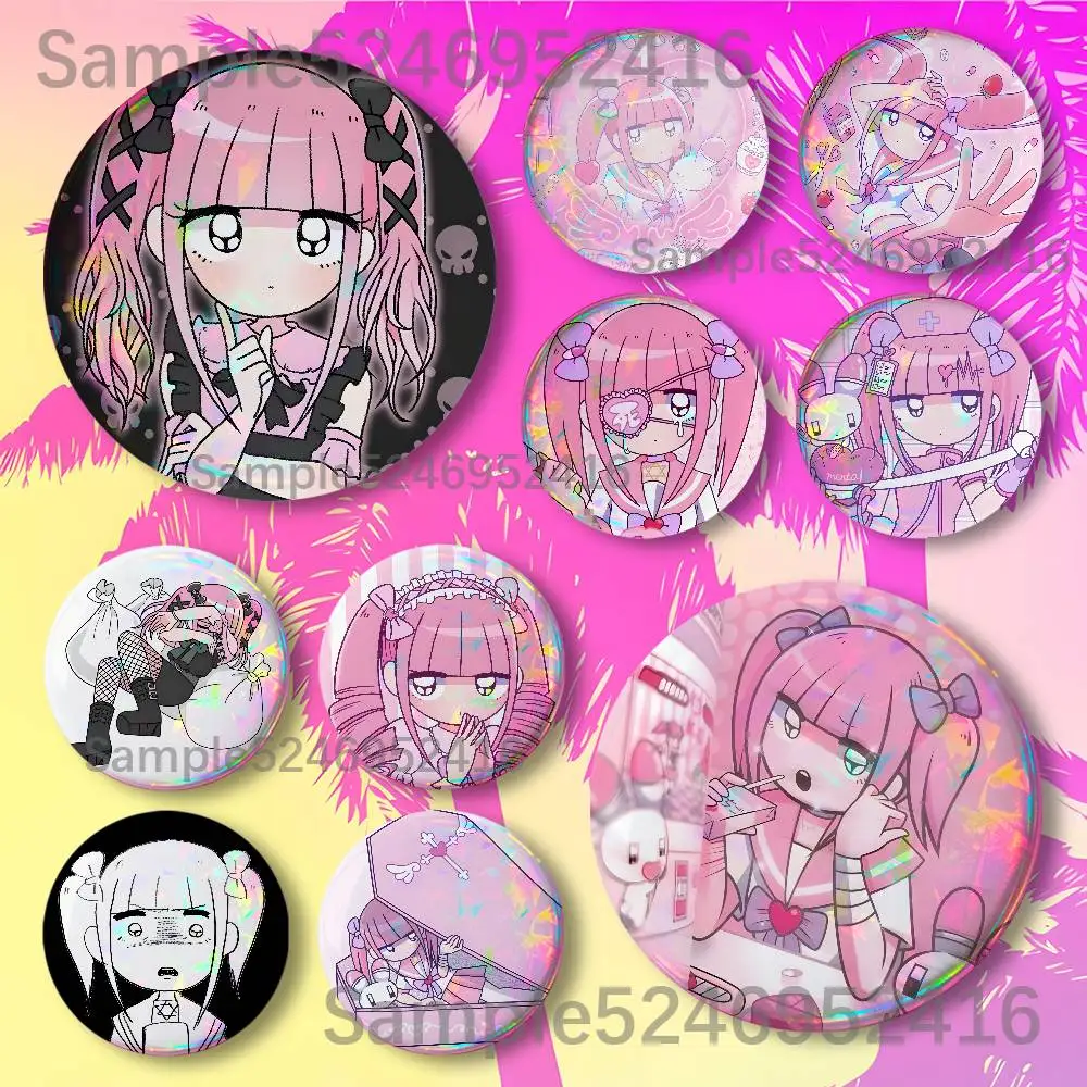 Momoka M-Menhera Chan Round Button Pins Badge Creative Brooches Backpack Clothes Decoration Fashion Cartoon Jewelry Gifts