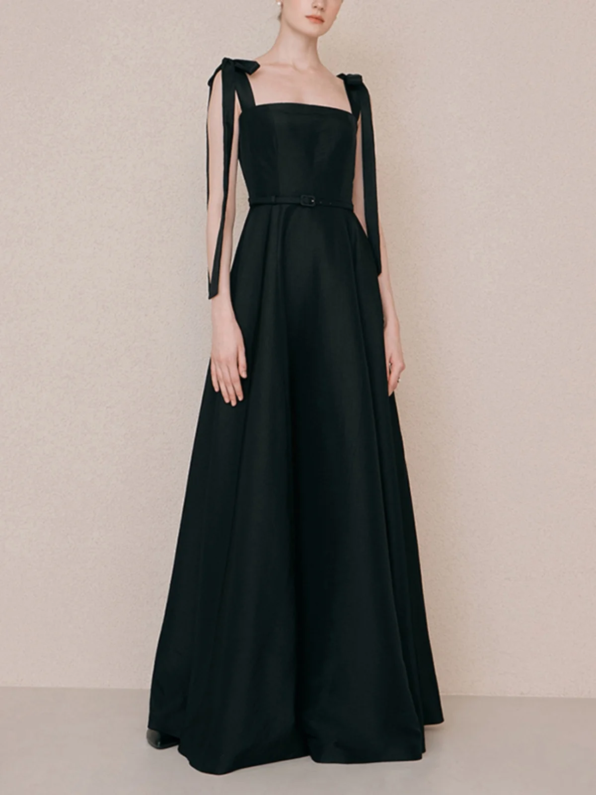 

Ele Bla Satin Strapl Long Dr for Par Conference Host Birthday Celebration Slimming Luxury Evening Gown