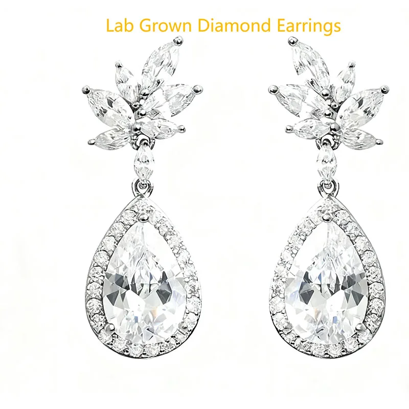

Lab Grown Diamond 2CT Each Main Stone Pear Brilliant Cut IGI DEF VS-VVS Bridal Floral Teardrop Earrings For Lady In PLatinum 950