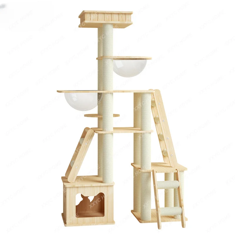 

Cat Climbing Frame Solid Wood Cat Nest Cat Tree Integrated Grinding and Grasping Cat Supplies Toy Wooden