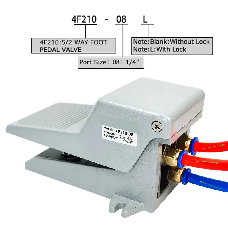 4F210-08 2 Position 5 Way Momentary Air Tool Foot Pneumatic Pedal Valve Switch4F210-08L with Lock Pedal Valve