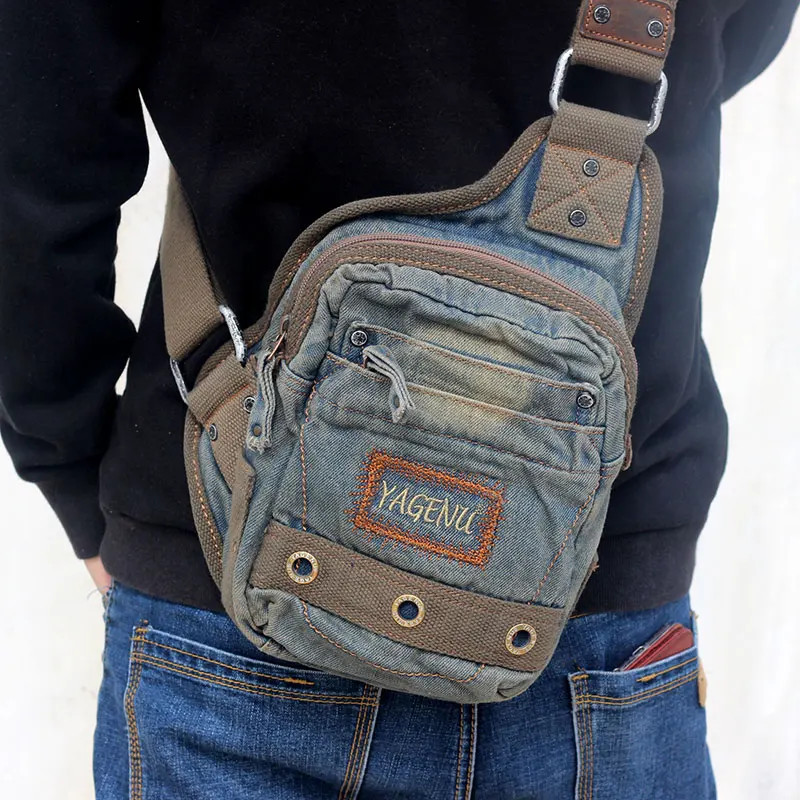 

Casual Canvas Denim Crossbody Bag Men's Shoulder Bag Vintage Style Sporty Trendy Single Strap Bag Youth Leisure Chest Bag