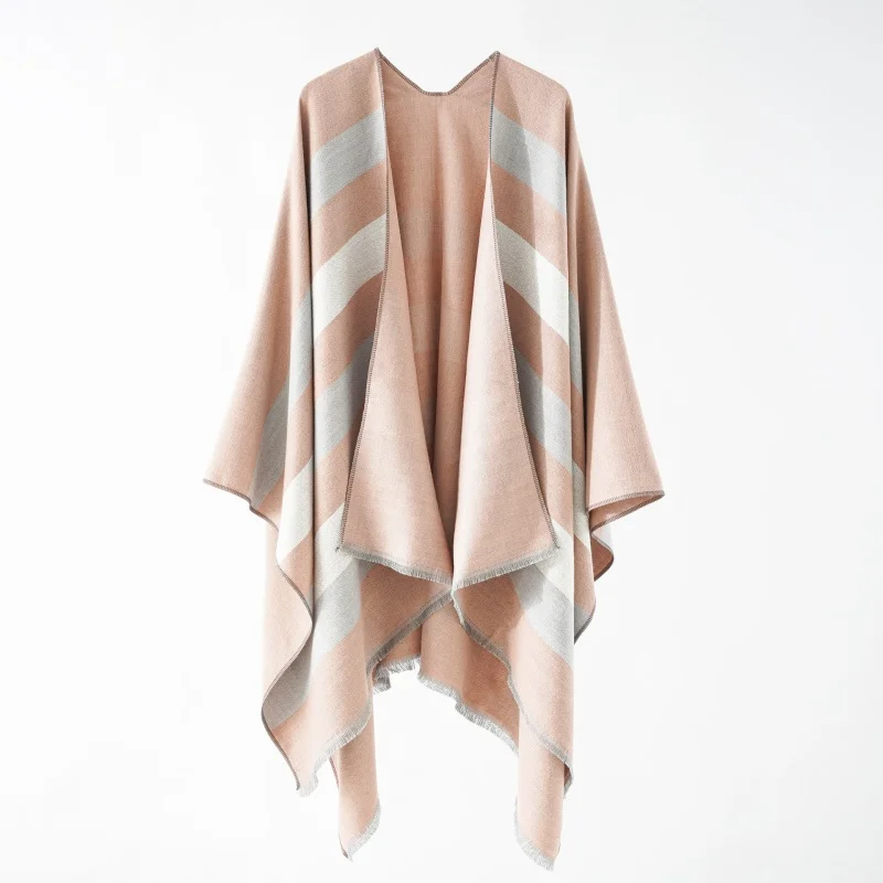 A lady\'s shawl with wide stripes cashmere-like women\'s multifunctional summer air-conditioned room split gold cloak shawl in aut