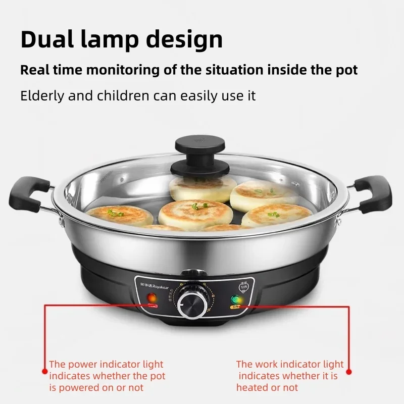 Picture 6: 220V Large Capacity No Coating Stainless Steel Pancake Maker Non-stick Pan Multi-functional Electric Skillets,5.5CM Deep Pot