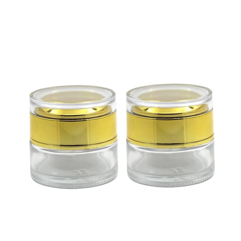 

10pcs Skincare Glass Cream Containers Empty Clear Jar Shiny Gold Acrylic Lid Refillable Packing Bottle 20G 30G 50G Cosmetic Pots