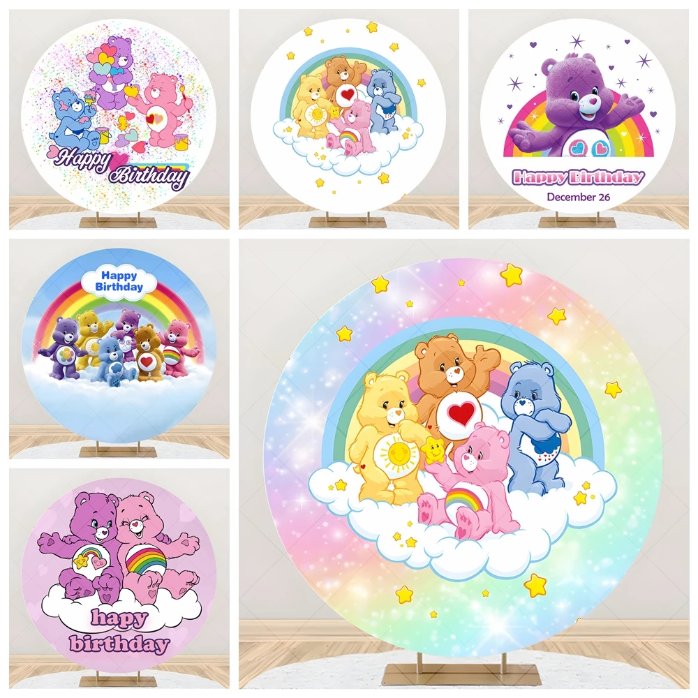 

Miniso Cute Care Bears Rainbow Kids Baby Gifts Birthday Party Round Backdrop Custom Kid Room Photography Poster Decor Background