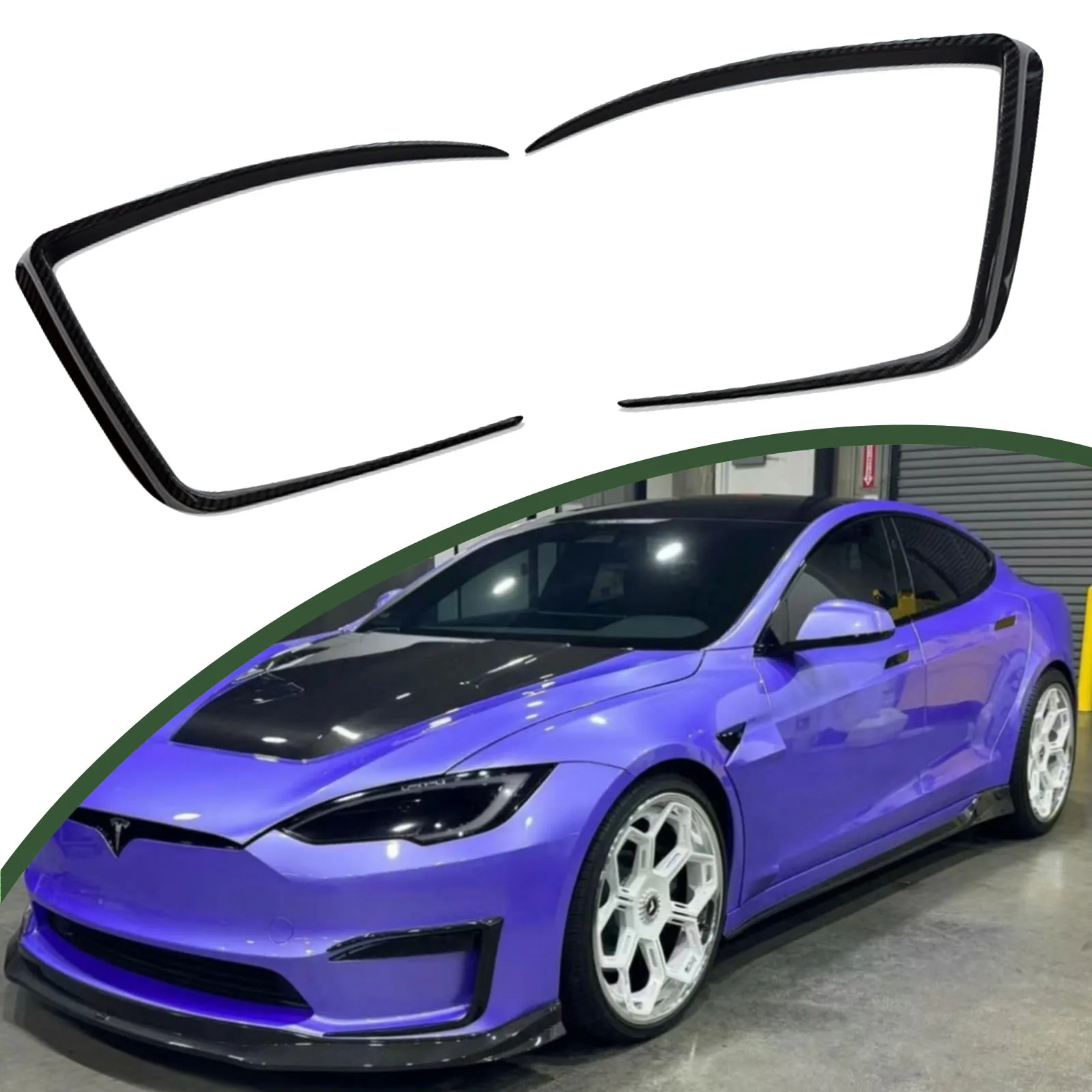 

Dry Carbon Fiber Front Bumper Canards Air Vent Fins Fog Light Cover Trim Spoiler For Tesla Model S Plaid 2021+