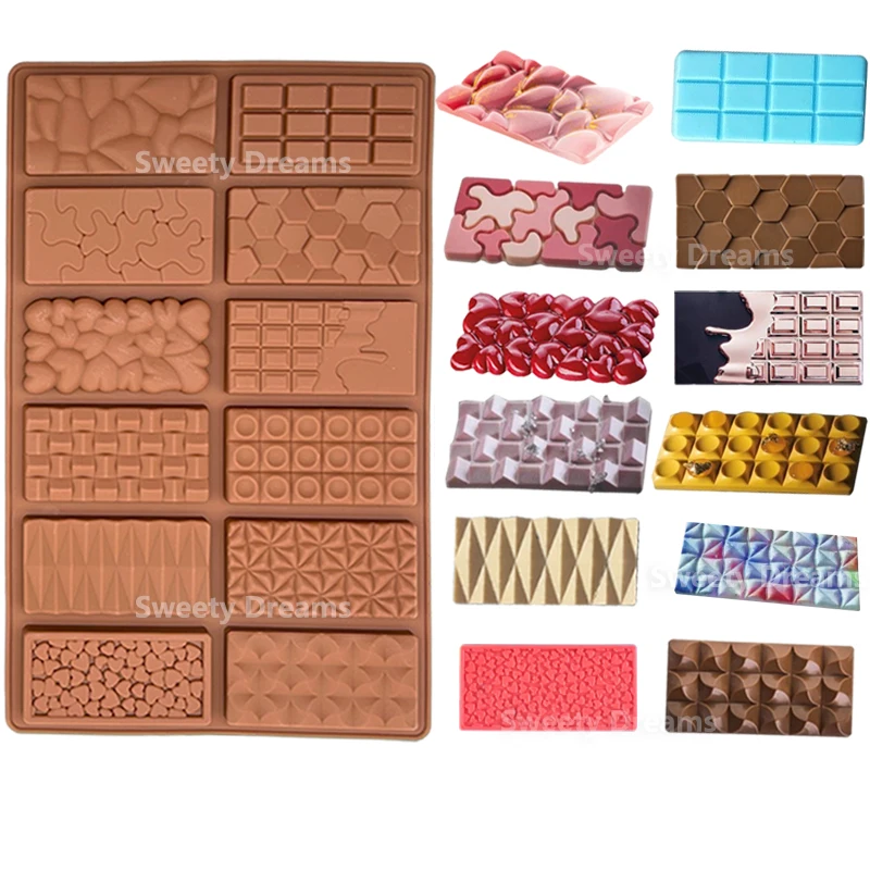 

12 Cavity Multitype Chocolate Bar Silicone Molds DIY Break Apart Protein And Engery Bar Candy For Baking Cake Decorating Tools