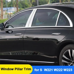 For Mercedes Benz S Class W223 W222 W221 S400L S450L S500 S320 S350 S600 Chrome Glossy Window B C Pillar Trim Sequin Accessory