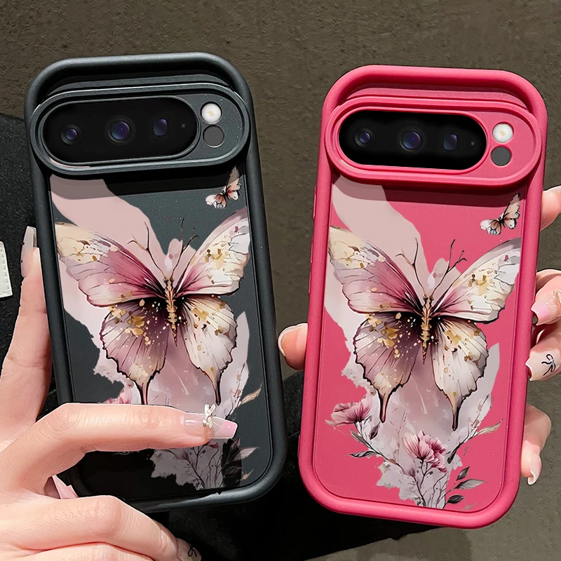 

Чехол для телефона с розовым цветочным принтом и бабочками для Google Pixel 10 9 8 7 Pro Pixel 9 10 Pro XL 7A 8A 9A, противоударный, из мягкого ТПУ