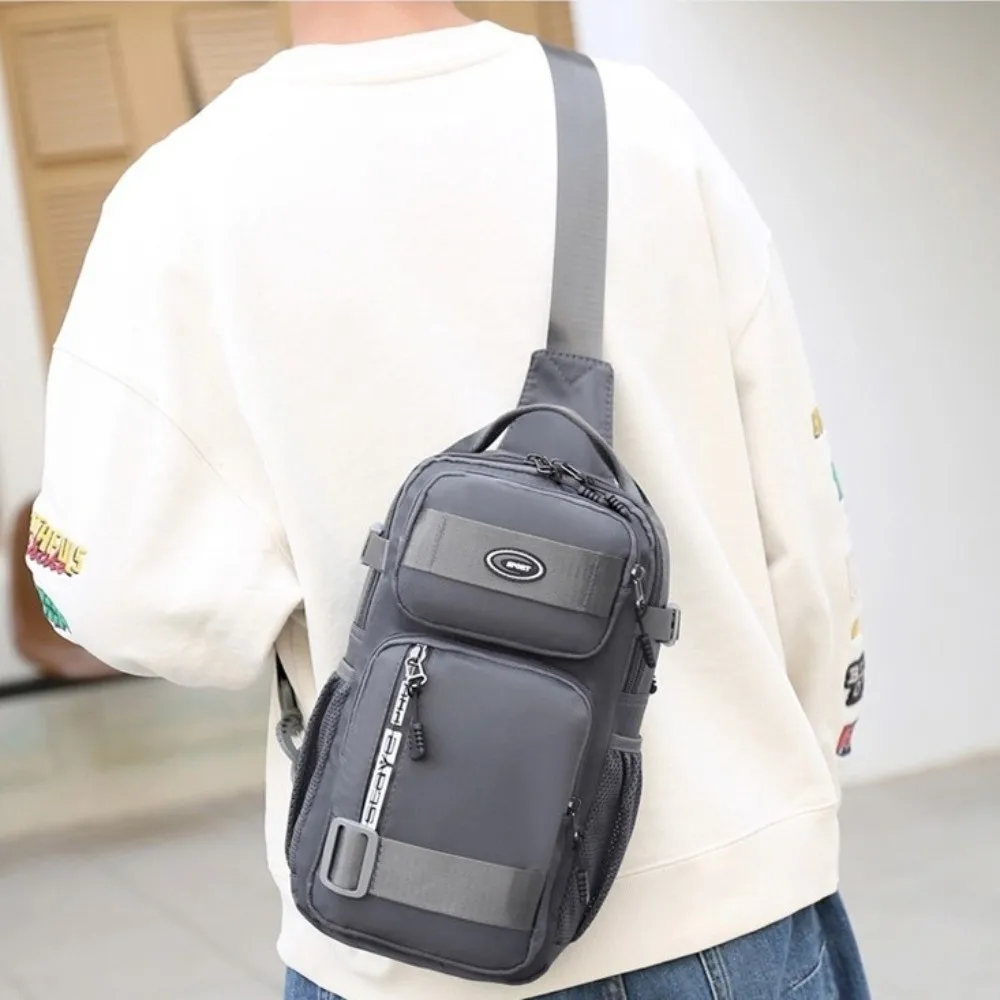 

Oxford Cloth Men Chest Bag Large Capacity Multifunction Sports Message Bag Solid Color Zipper Shoulder Crossbody Bag Outdoor