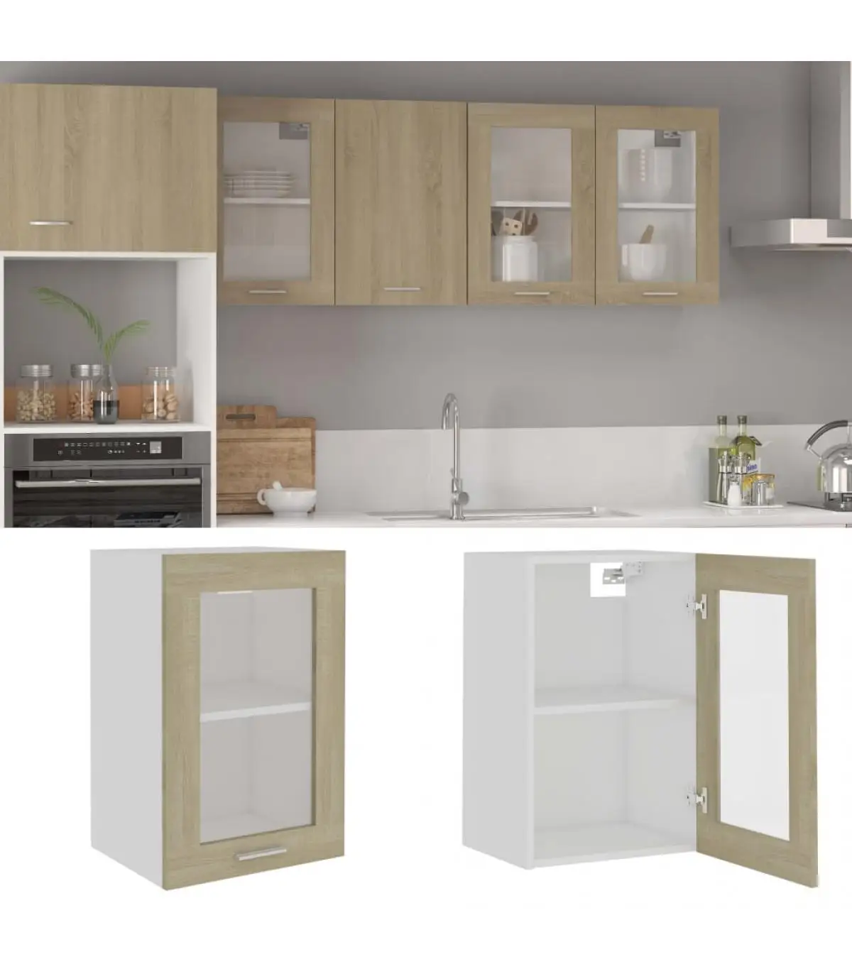 40x31x60 cm kitchen cabinets hanging glass oak plywood