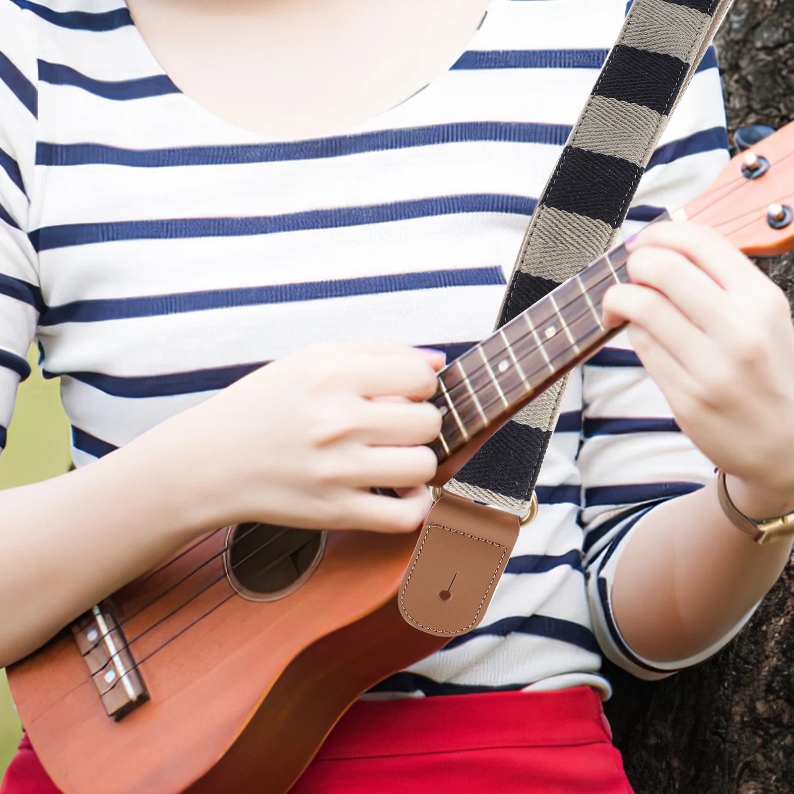 

Guitar Straps Ukulele Accessories Messenger Bag Embroidered Adult Navy Bass Adjustable Women's