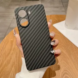 For Xiaomi POCO X7 Pro, Redmi Turbo 4 Case ELVEV Ultra-thin Carbon Fiber Stripe Pattern Hard PC Protection Back Cover