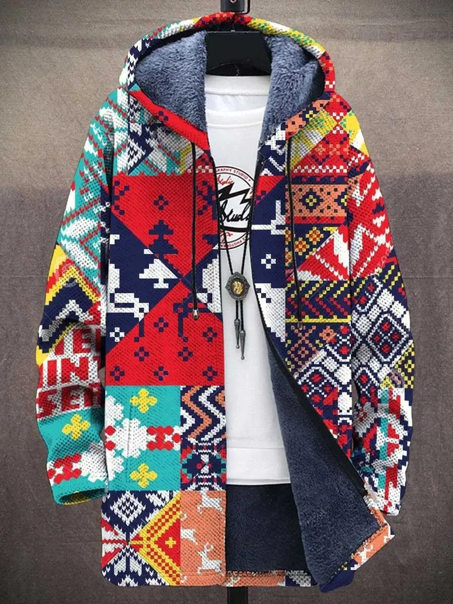 

Men's Christmas Art Print Plush Thick Long-Sleeved Sweater Coat Cardigan Hoodies Fleece Lined Sweater Coats