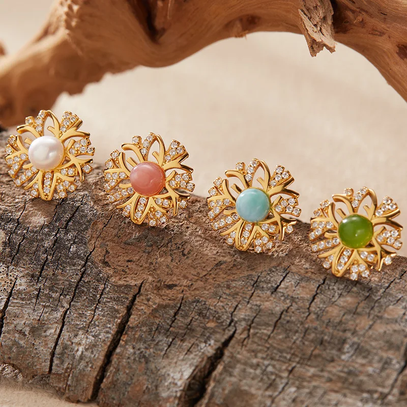 

Серьги из стерлингового серебра 925 пробы с инкрустацией натуральным жемчугом и драгоценными камнями, модные роскошные серьги с цветочным дизайном, инкрустированные бриллиантами, легкие, роскошные, элитные