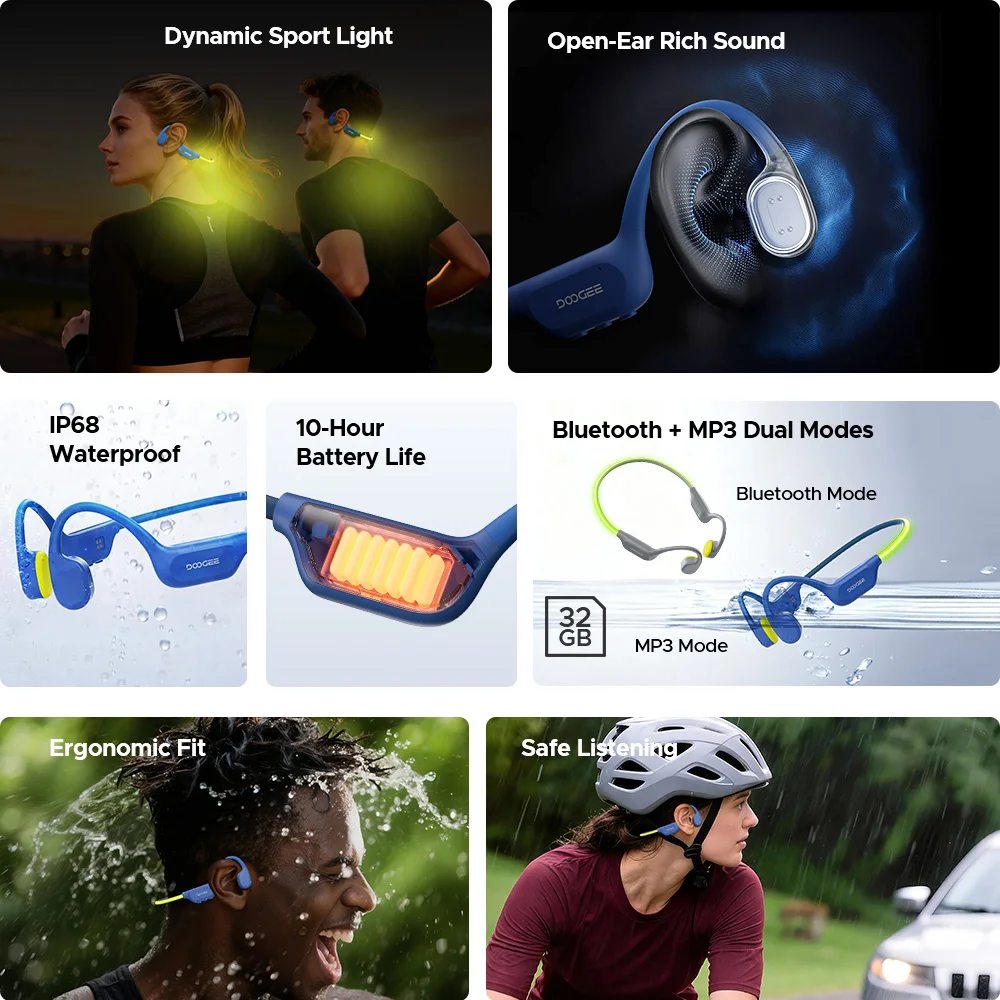 DOOGEE BoneBeat Swim Ray Bone Conduction Ear Hook Earphone Bluetooth 6.0 Waterproof Wireless Headphones Headset For Swimming