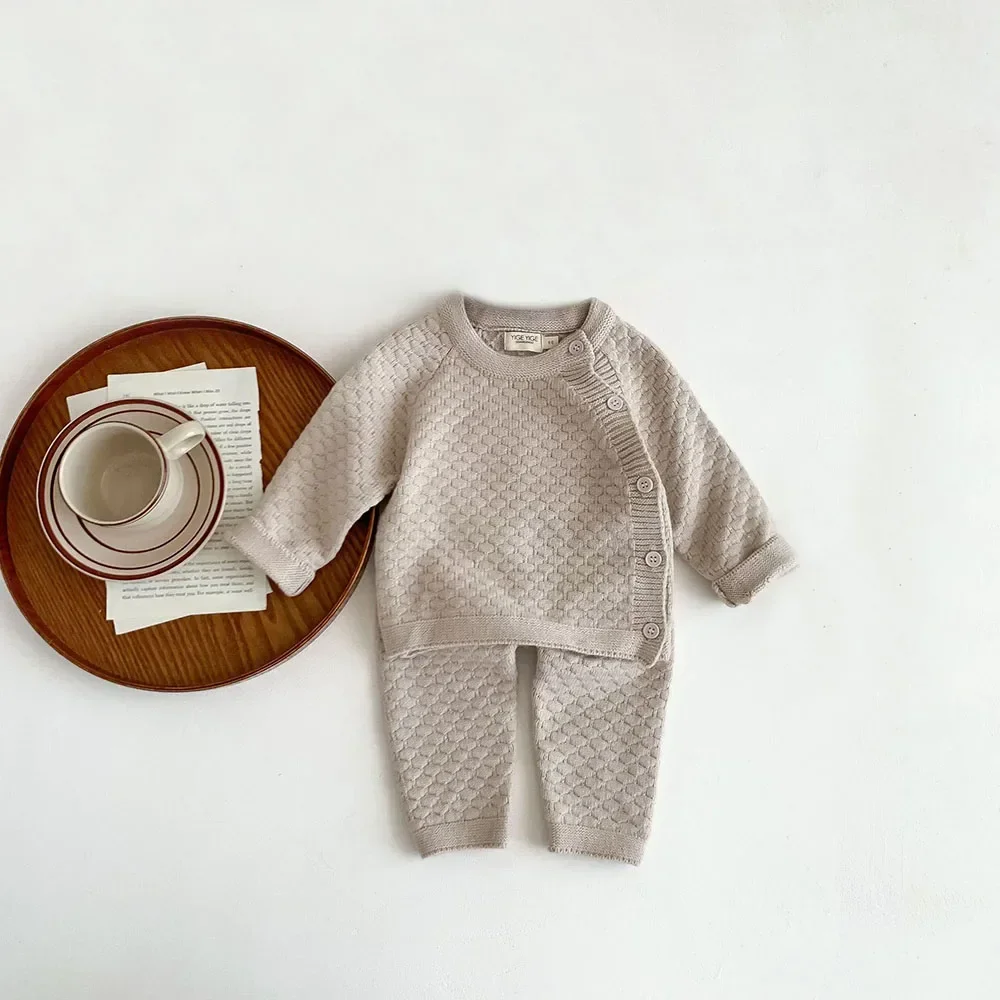2Pcs Baby Boy Clothes Set Soft Knit Cotton Baby Boy Sweater + Pants Kids Outfit Spring