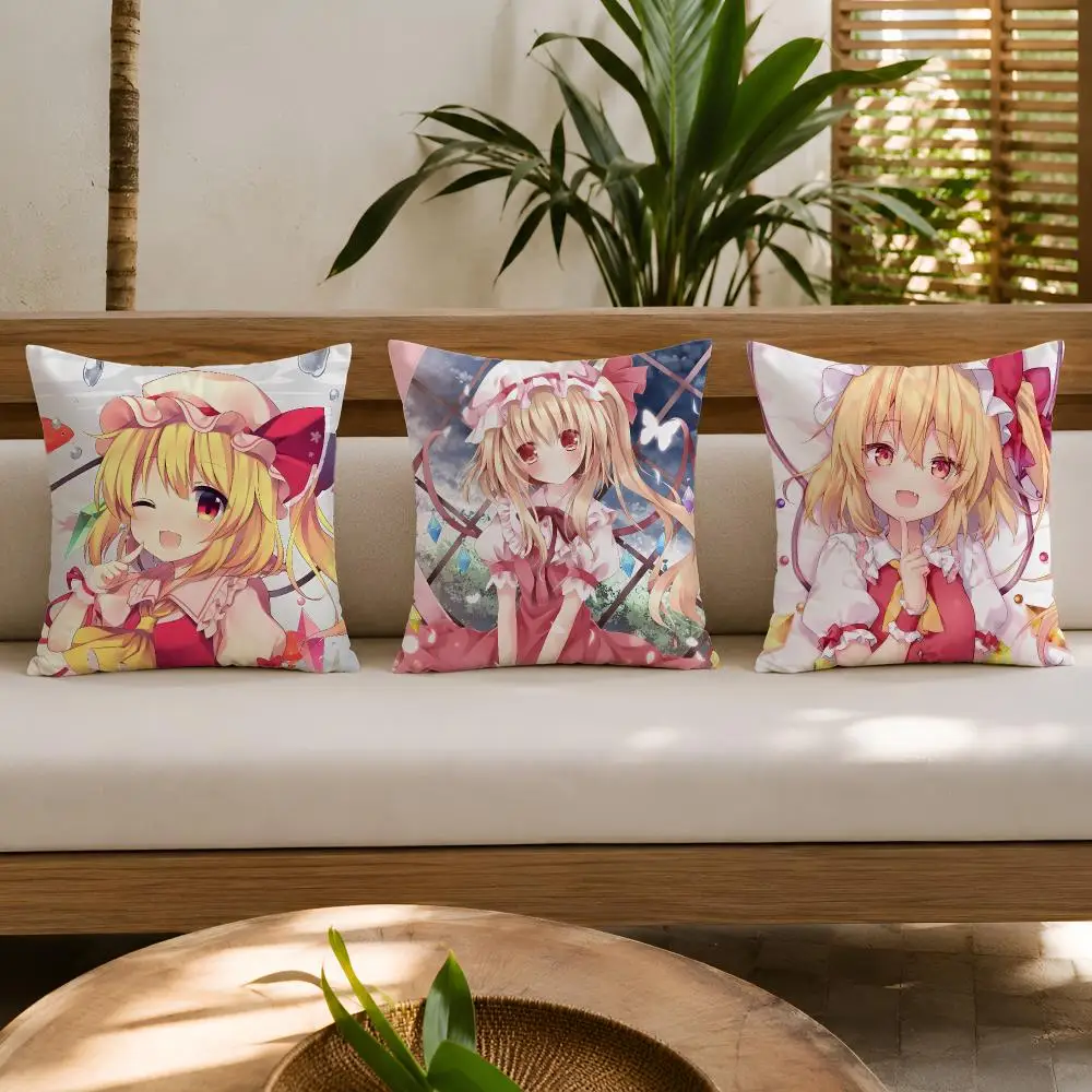Flandre Scarlet T-Touhou Project Cushion Cover Wrinkle-Resistant Short Plush Pillow Covers Breathable Machine-Washable