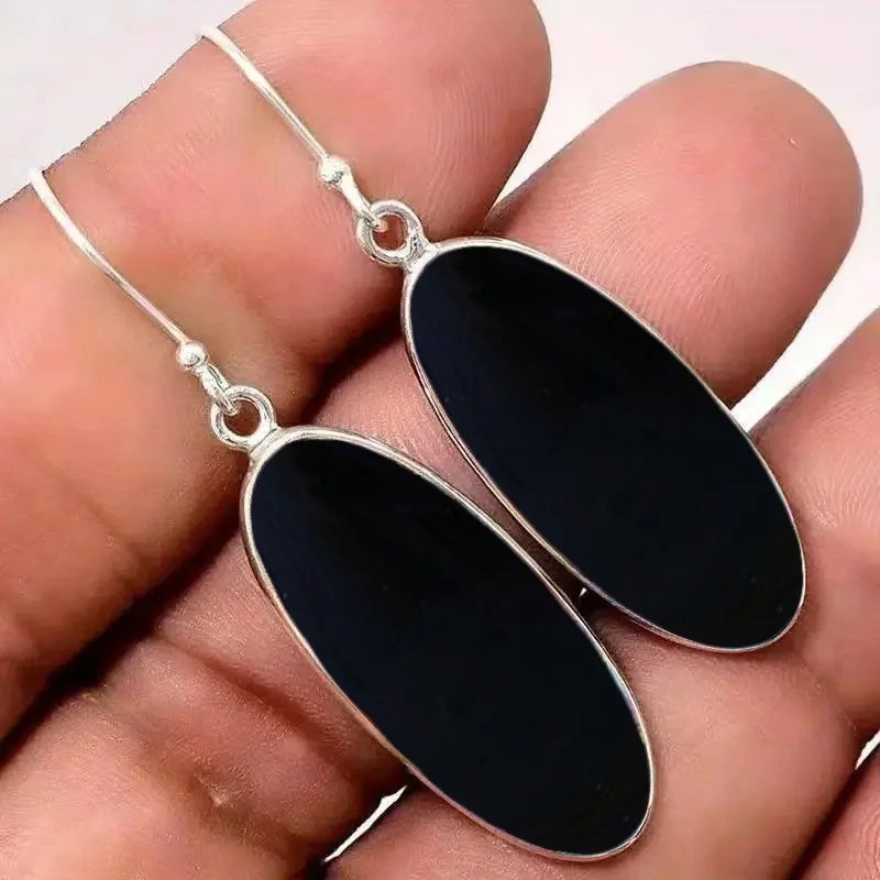 1 Pair Creative Bohemian Style Cool Oval Black Dangle Earrings, Birthday Party Anniversary Gift for Friend Niche Style Hot List,