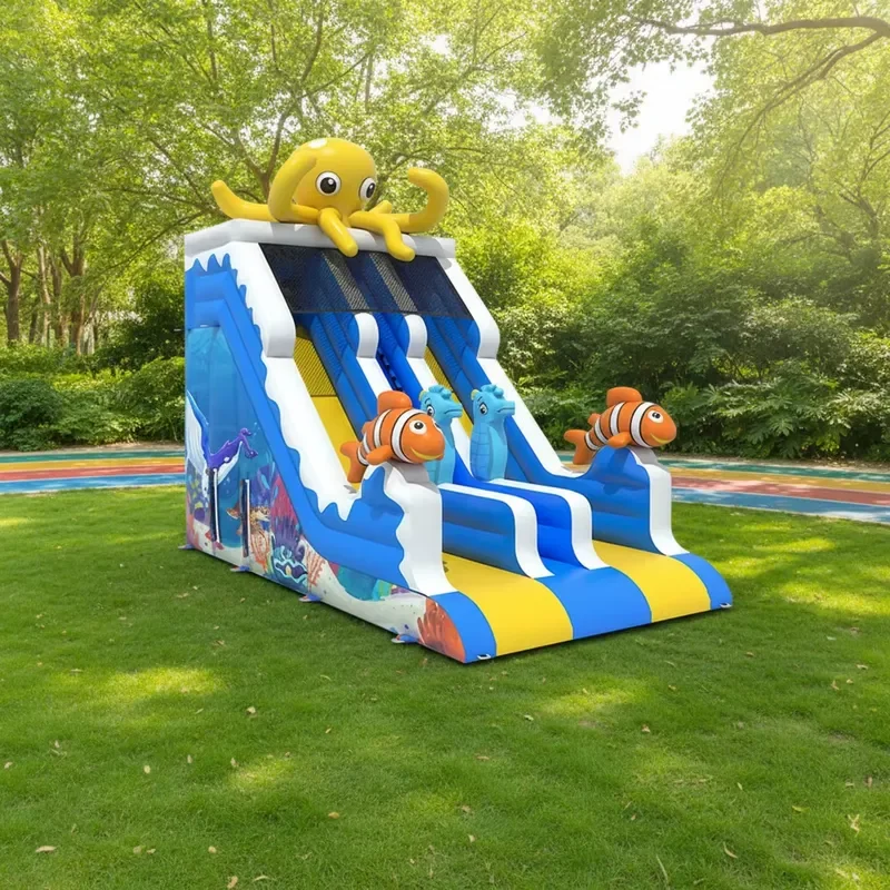 Octopus Theme Outdoor Inflatable Dry Slide Safety Net High Walls PVC Material Commercial Use 2-Year Warranty for Adults